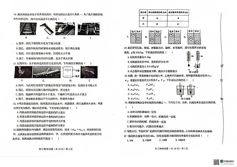 山东省济宁市任城区济宁学院附属中学2023-2024学年八年级下学期7月期末物理试题第2页
