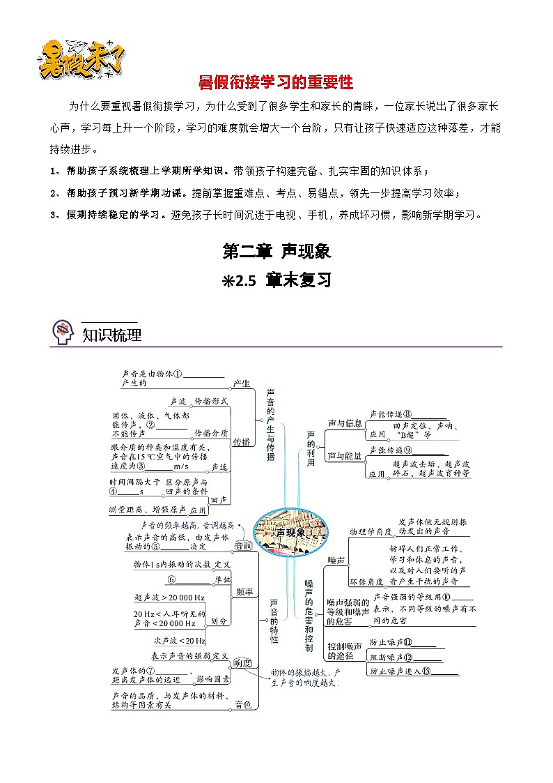 第一章 2.5章末复习（原卷版）-2023-2024学年升初二（新初二）物理暑假衔接教材（人教版）第1页