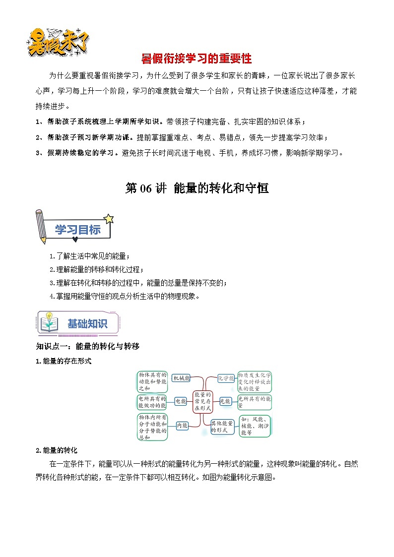第06讲 能量的转化和守恒-【暑假衔接】新九年级物理暑假精品课讲义（人教版）01