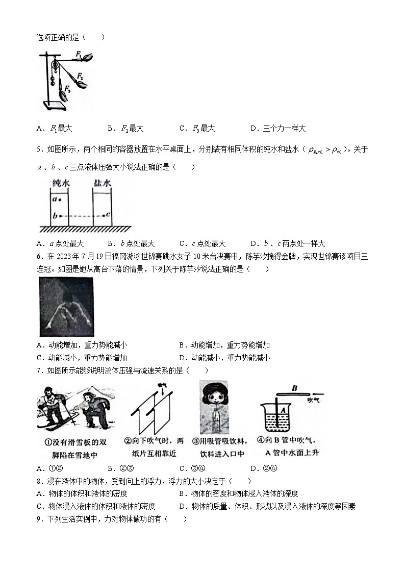 河北省唐山市路南区2023-2024年八年级下学期期末考试物理试卷(无答案)02