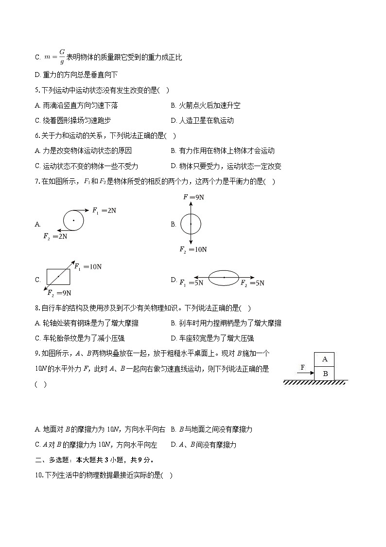 湖南省长沙市青竹湖湘一外国语学校2023-2024学年八年级下学期第一次月考物理试卷02