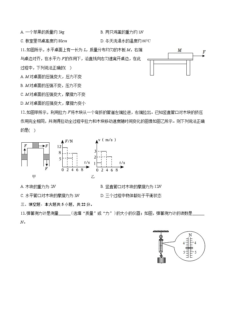 湖南省长沙市青竹湖湘一外国语学校2023-2024学年八年级下学期第一次月考物理试卷03