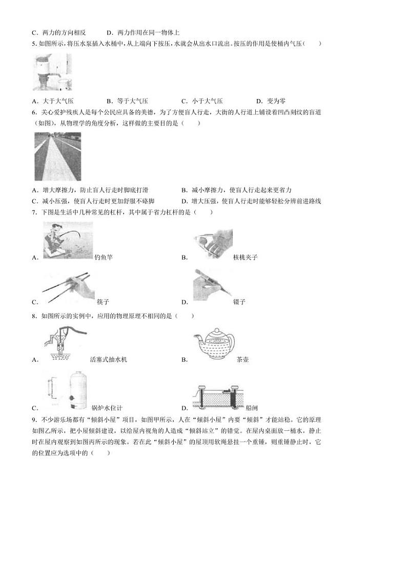 [物理][期末]山东省青岛市崂山区2023～2024学年八年级下学期7月期末物理试题(无答案)02