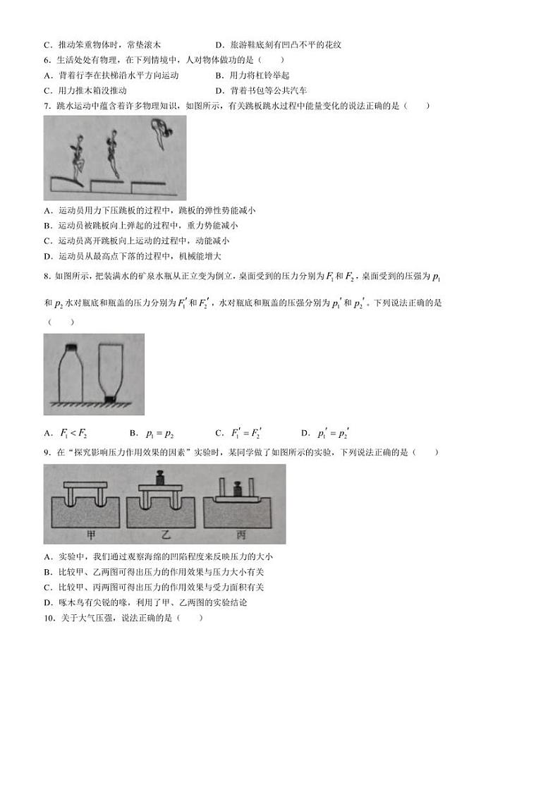 [物理][期末]四川省成都市青白江区2023～2024学年八年级下学期期末考试物理试题(无答案)02