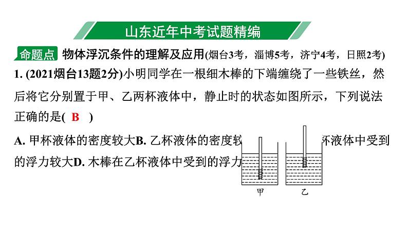 2024山东中考物理二轮重点专题研究 第十章 第二节 浮沉条件的应用（课件）第3页