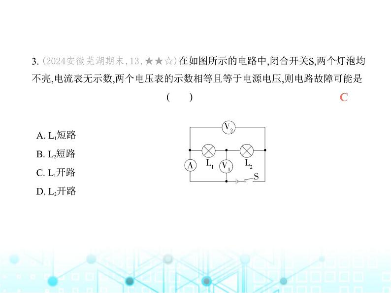 沪粤版初中物理九年级专项素养巩固训练卷(二)电路故障分析课件06