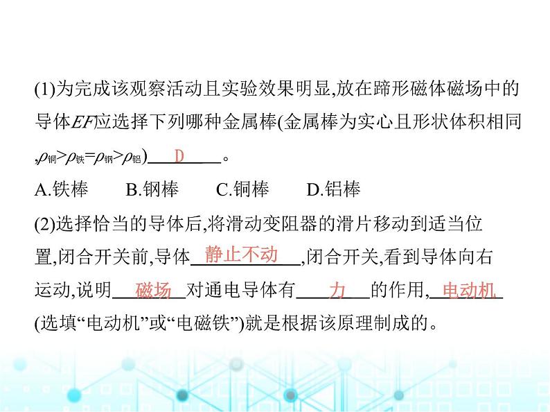 沪粤版初中九年级物理17-1关于电动机转动的猜想17-2探究电动机转动的原理课件08