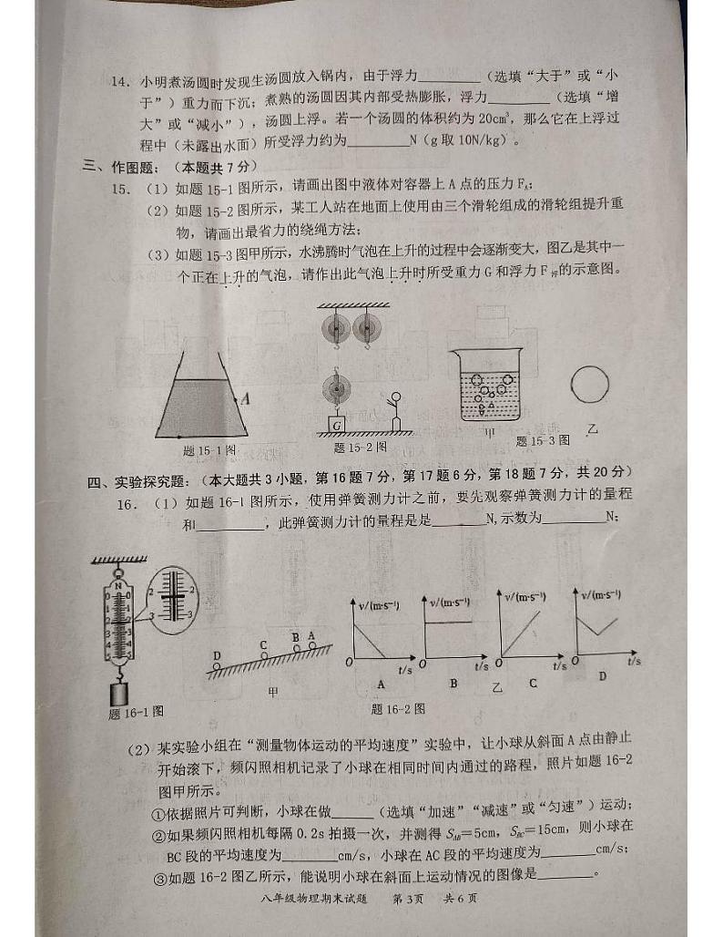 广东省惠州市惠阳区2023-2024学年八年级下学期期末测试物理试卷第3页