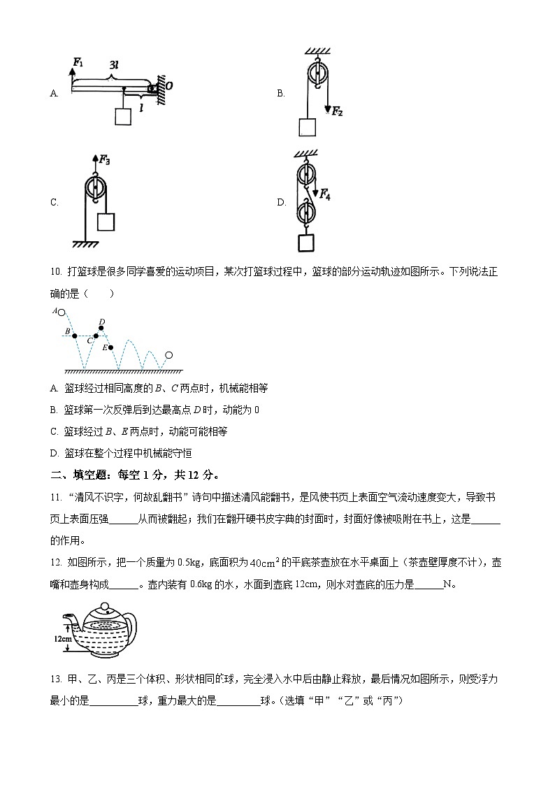 山东省济宁市鱼台县2023-2024学年八年级第二学期期末物理试题（原卷版）第3页