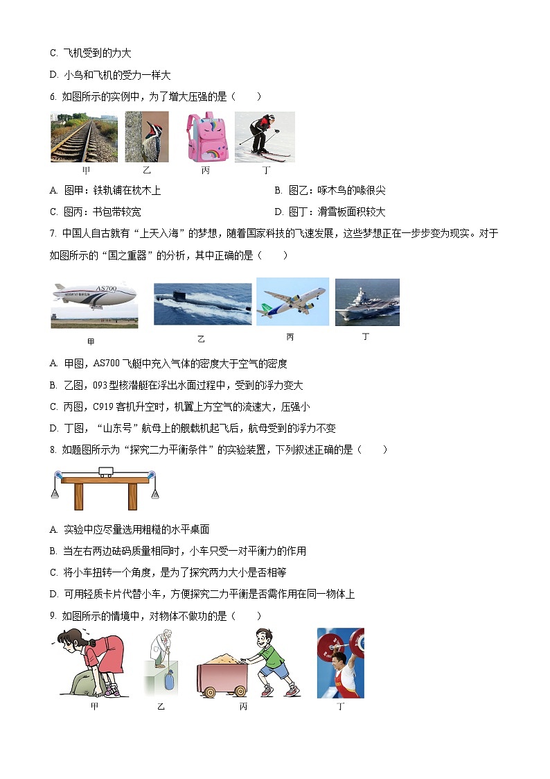 四川省广安友谊中学2023-2024学年八年级第二学期期末物理试题（原卷版）第2页