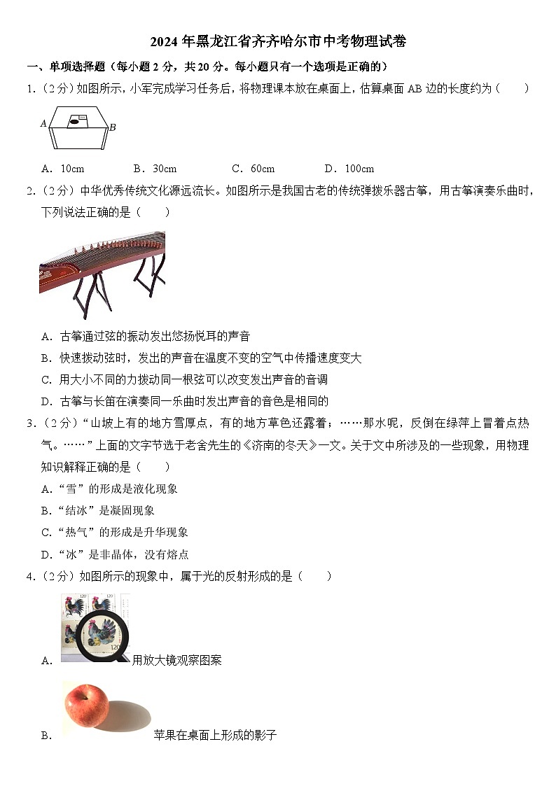 2024年黑龙江省齐齐哈尔市中考物理试卷附答案01