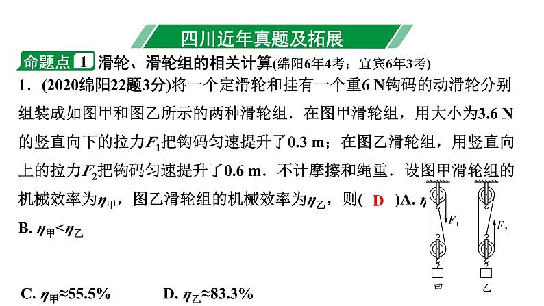 2024四川中考物理二轮复习 第十三讲 简单机械 第2节 滑轮 斜面 机械效率(课件)第3页