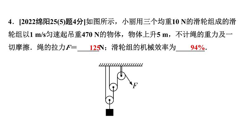 2024四川中考物理二轮复习 第十三讲 简单机械 第2节 滑轮 斜面 机械效率(课件)第6页