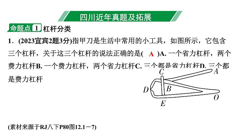 2024四川中考物理二轮重点专题研究 第十三讲  简单机械 第1节  杠杆（课件）第3页