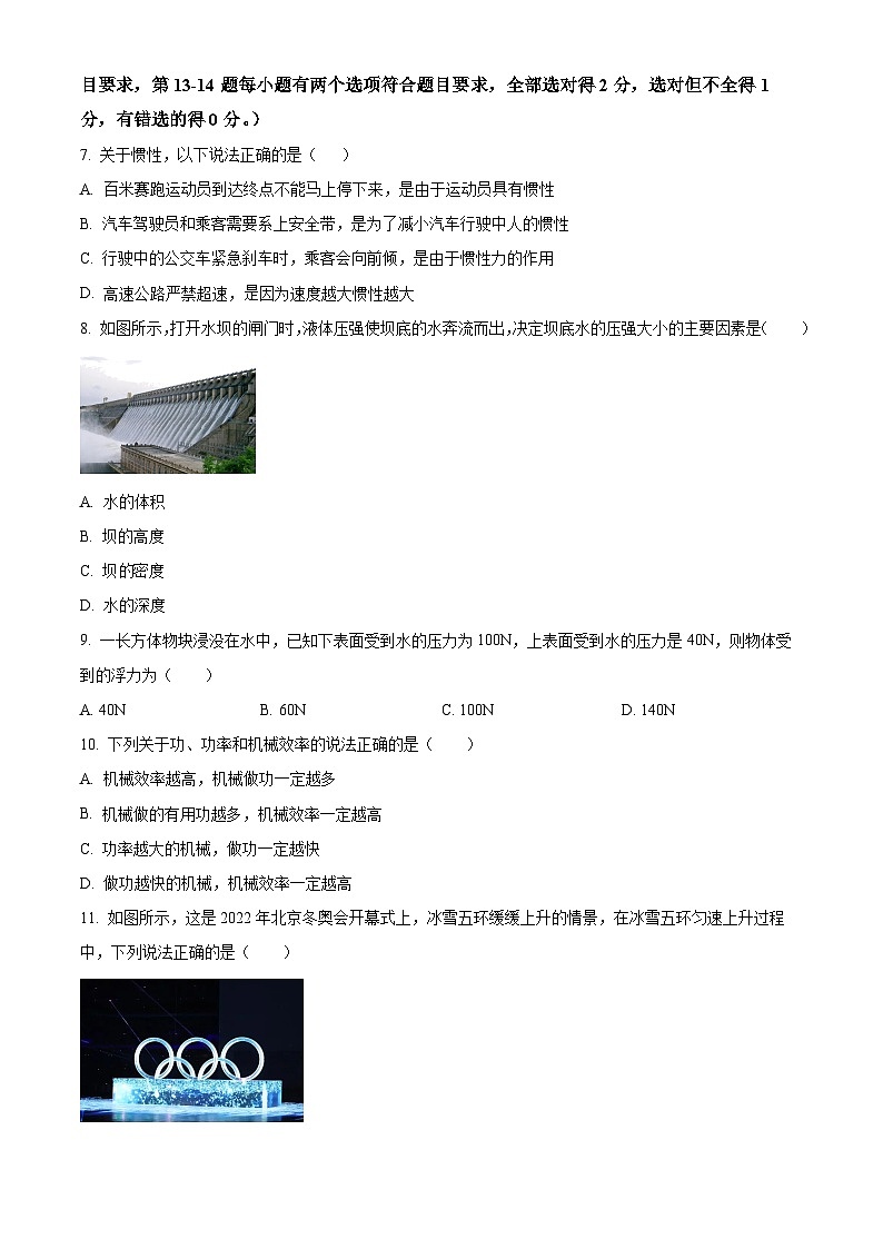 河南省南阳市桐柏县2023-2024学年八年级下学期6月期末物理试题（原卷版）第2页