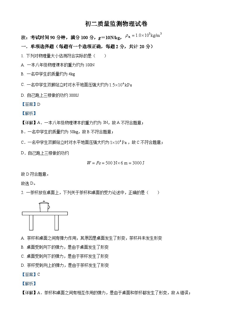 黑龙江省齐齐哈尔市铁锋区2023-2024学年八年级下学期期末教学质量监测物理试题（解析版）第1页