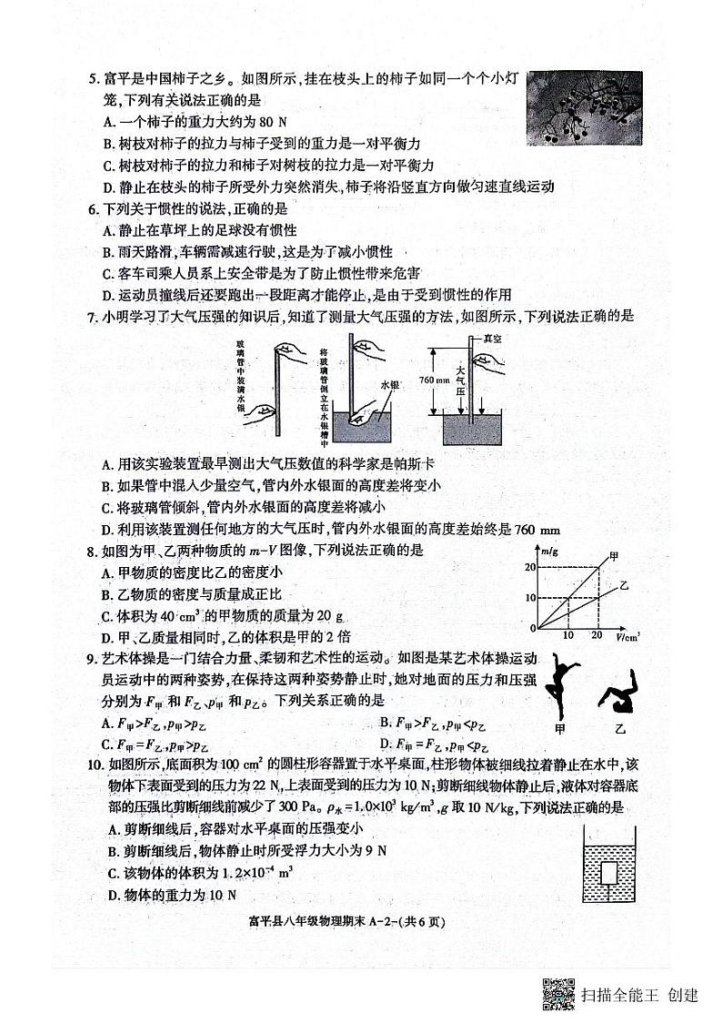 陕西省渭南市富平县2023-2024学年八年级下学期7月期末物理试题第2页