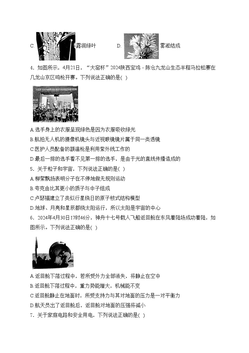 陕西省宝鸡市陈仓区2024届九年级下学期中考三模物理试卷(含答案)02