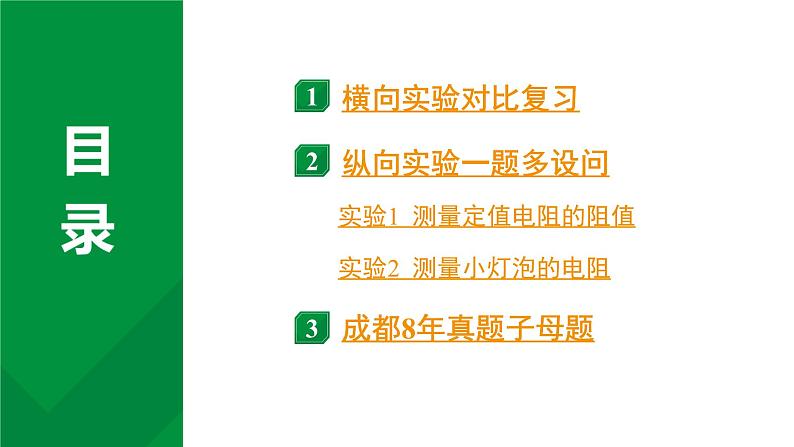 2024中考物理备考专题 微专题7 横向实验对比复习：用电流表和电压表测量定值电阻、小灯泡的电阻点 (课件)第2页