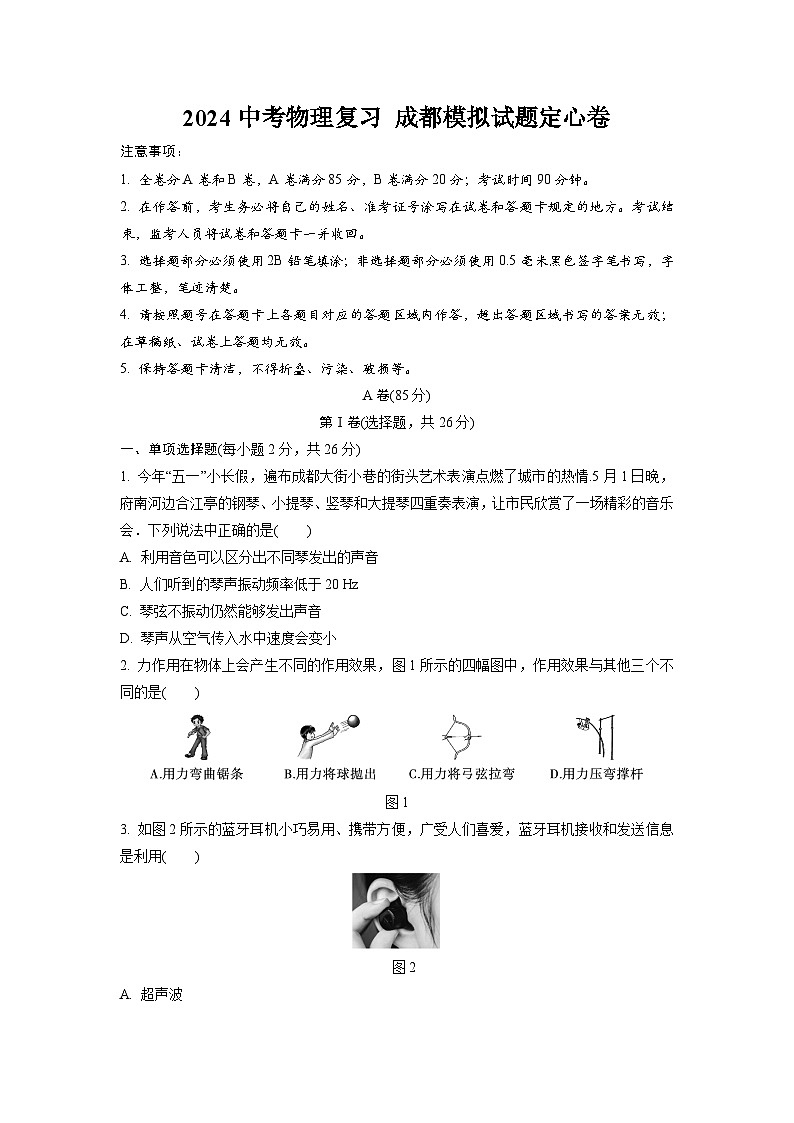 2024中考物理复习 成都模拟试题定心卷 (含详细解析)第1页