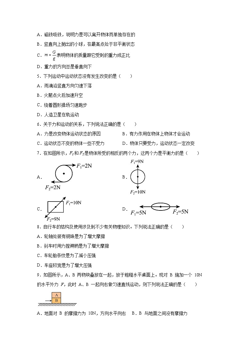 精品解析：湖南省长沙市青竹湖湘一外国语学校2023-2024学年八年级下学期第一次月考物理试题-A4答案卷尾02