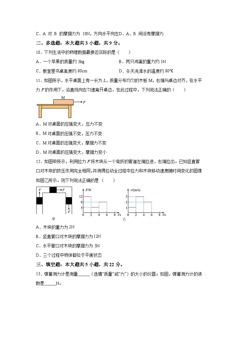 精品解析：湖南省长沙市青竹湖湘一外国语学校2023-2024学年八年级下学期第一次月考物理试题-A4答案卷尾03
