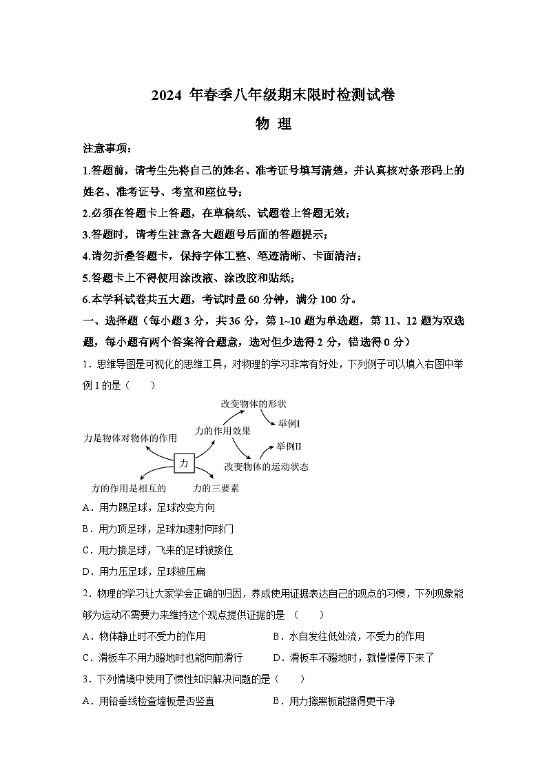 解析：湖南省长沙市长郡集团2023-2024学年八年级下学期期末联考物理试题01