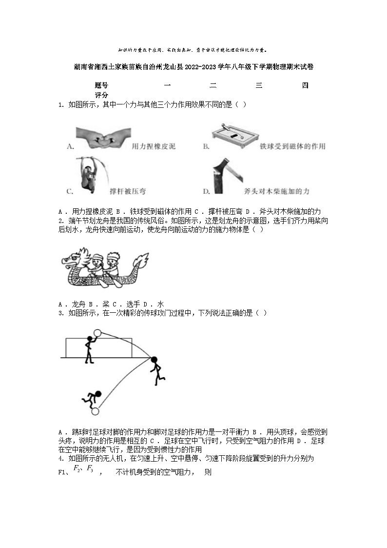 [物理]湖南省湘西土家族苗族自治州龙山县2022-2023学年八年级下学期期末试卷第1页