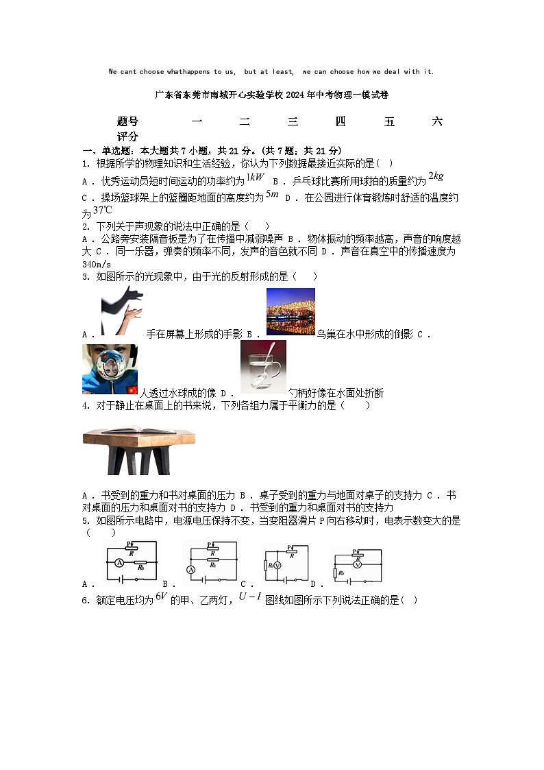 [物理][一模]广东省东莞市南城开心实验学校2024年中考试卷01