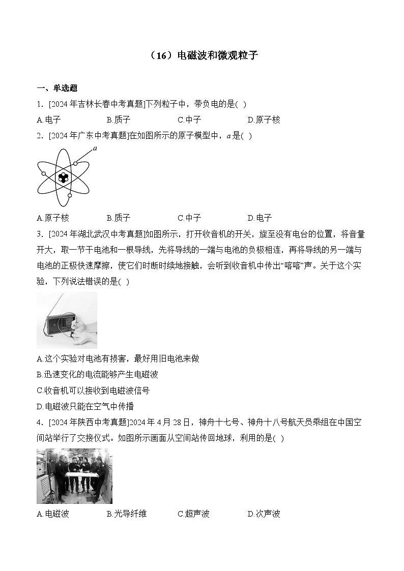 （16）电磁波和微观粒子——2024年中考物理真题专项汇编第1页