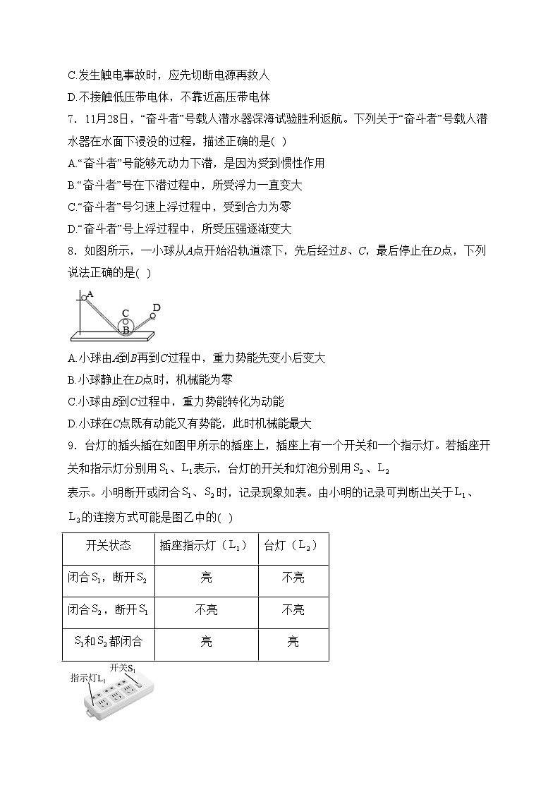 山东省泰安市2024届九年级下学期中考模拟物理试卷(含答案)02