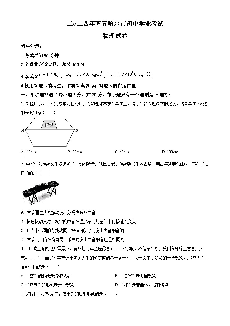 精品解析：2024年黑龙江省齐齐哈尔市中考物理试题（原卷版）01