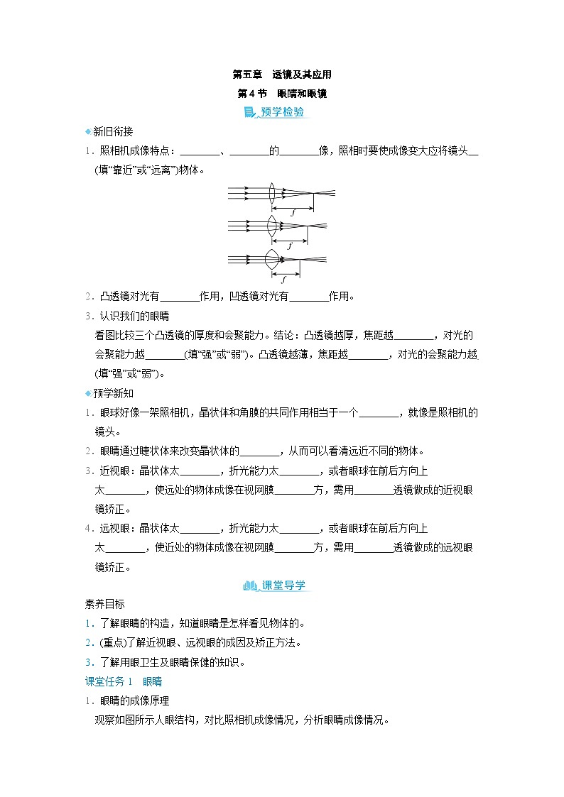 5.4 眼睛和眼镜 （学案）2024-2025学年人教版（2024）八年级物理上册01