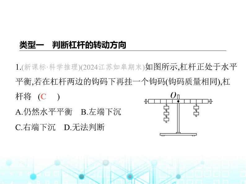 苏科版初中九年级物理专项素养综合练(一)杠杆的动态分析与计算课件第2页