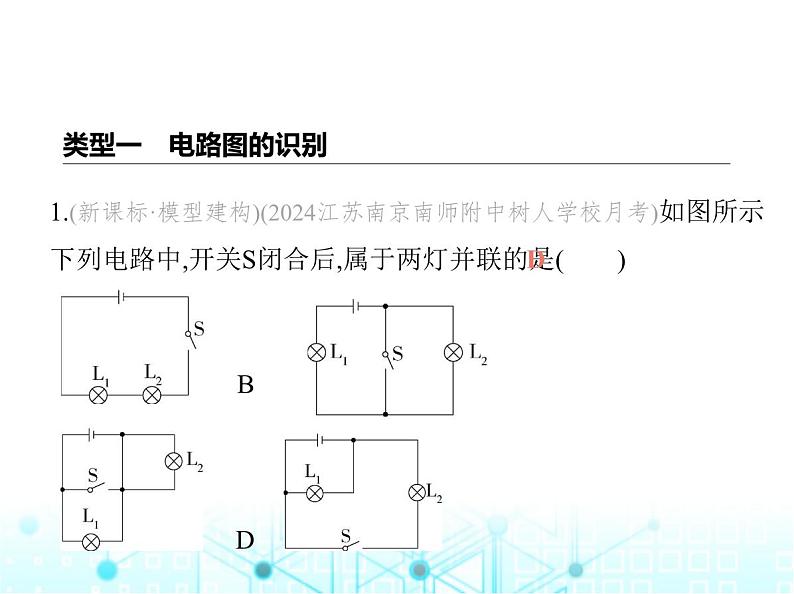 苏科版初中九年级物理专项素养综合练(五)串并联电路的识别课件第2页