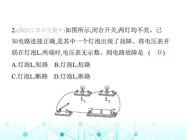 苏科版初中九年级物理专项素养综合练(九)电路故障分析(一)课件第5页