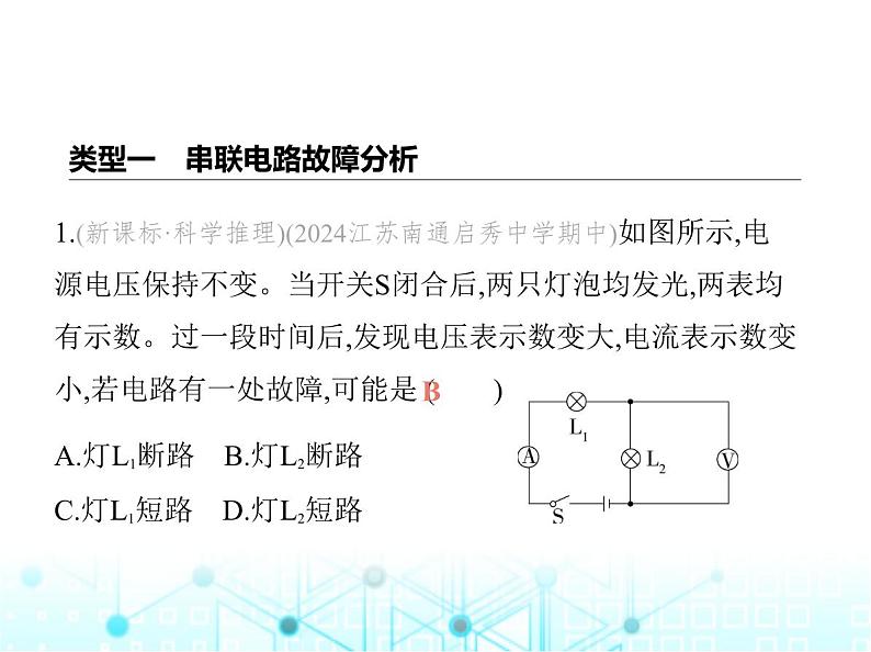 苏科版初中九年级物理专项素养综合练(十三)电路故障分析(二)课件第2页