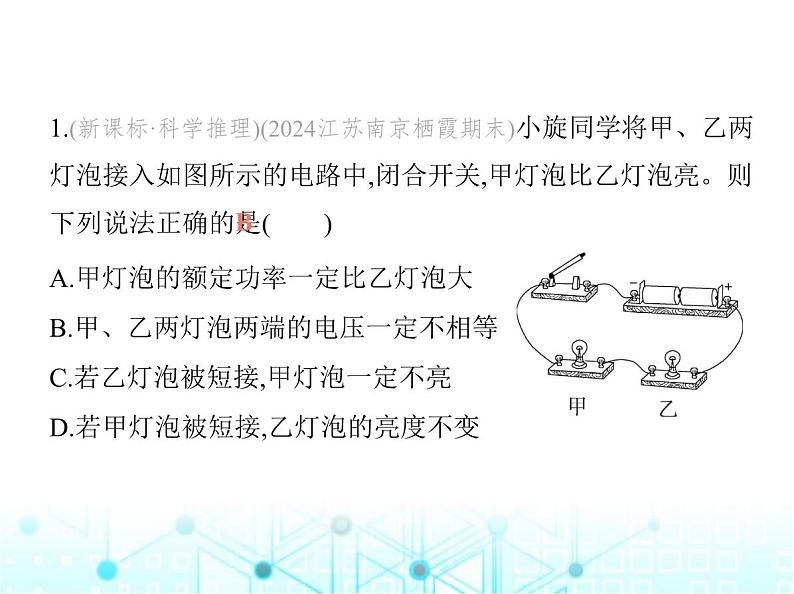 苏科版初中九年级物理专项素养综合练(十六)灯泡的亮度问题课件第2页