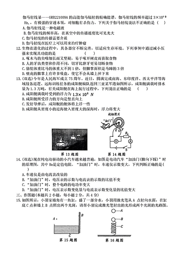 [物理]2024年河南省周口市项城市项城新华学校等校联考中考三模物理试题(有答案)第3页