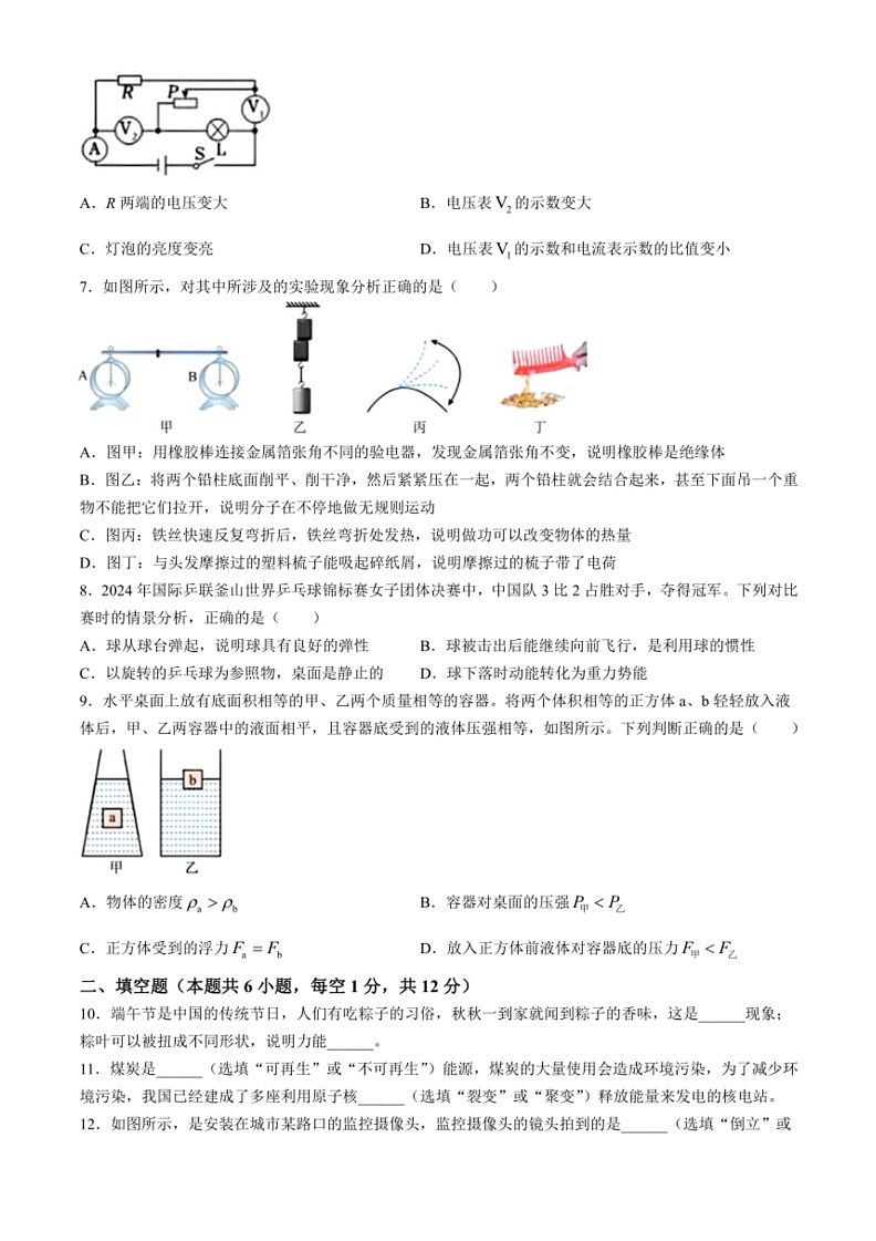 [物理]2024年辽宁省朝阳市第五中学中考三模物理试卷(有答案)第2页