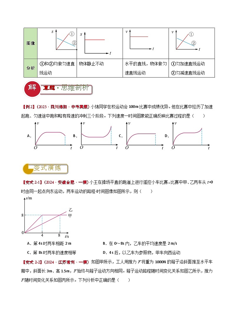 专题03 运动与受力分析及计算（原卷版）2024年中考物理答题技巧与模板构建第3页