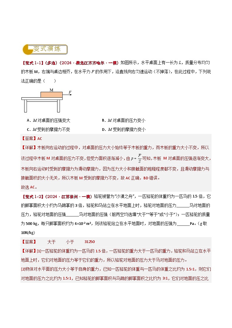 专题04 固体压强的理解与计算（解析版）2024年中考物理答题技巧与模板构建第3页