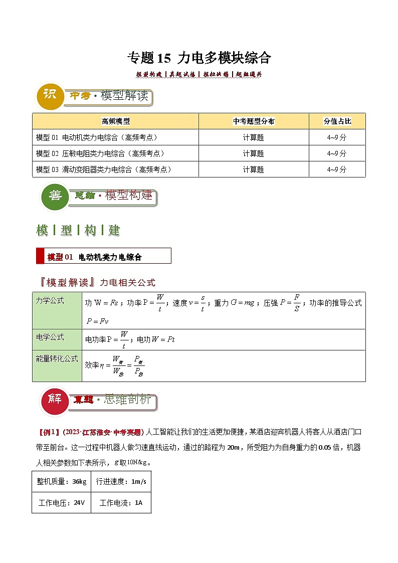 专题15 力电多模块综合（原卷版）2024年中考物理答题技巧与模板构建第1页