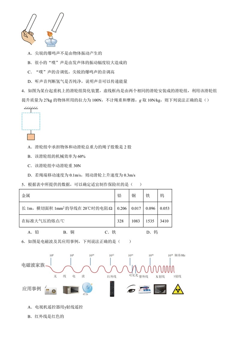 [物理]2024年广东省广州市广雅中学花都校区中考物理三模试卷(Word解析版)第2页
