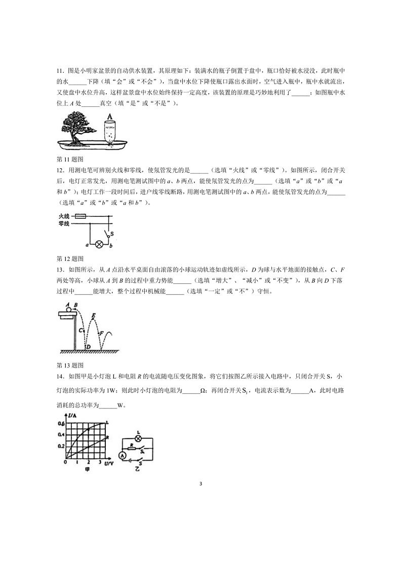 [物理]2024年广东省佛山市南海实验中学中考三模物理试题(有答案)第3页