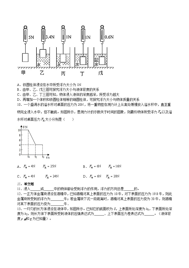 6.4.1 浮力（练习）（原卷版+解析版）-九年级物理第一学期同步精品课堂（上海沪教版）03