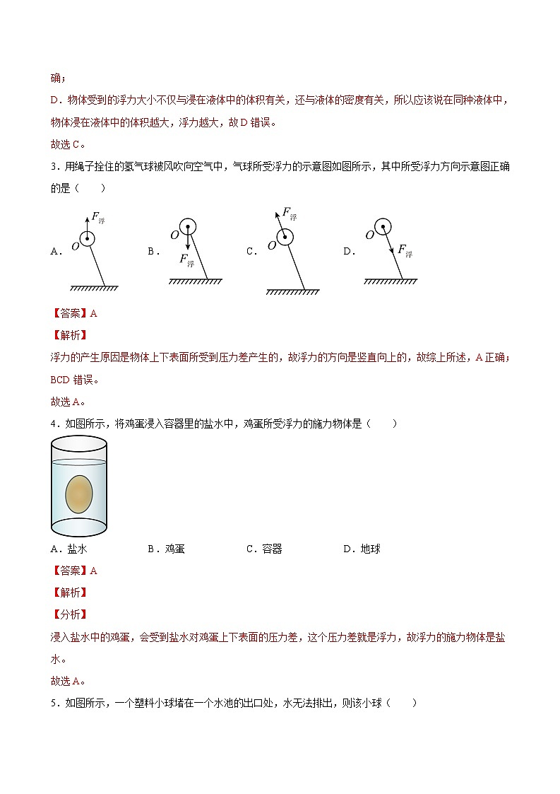 6.4.1 浮力（练习）（原卷版+解析版）-九年级物理第一学期同步精品课堂（上海沪教版）02
