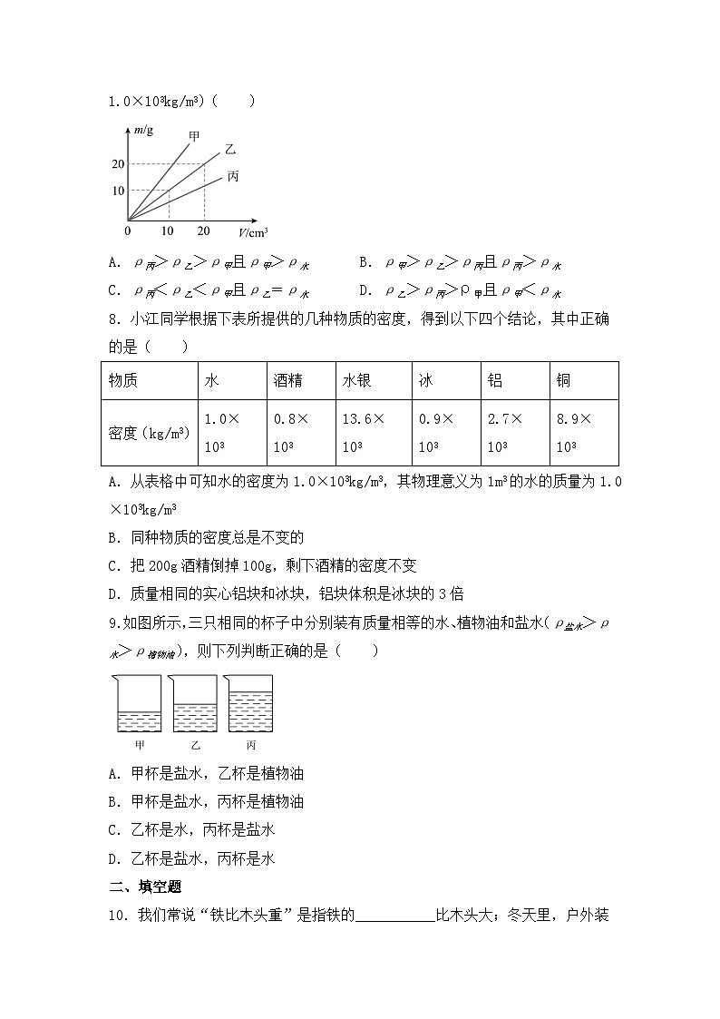 人教版八年级上册第六章6.2《密度》第1课时精品课件+教学设计+同步练习题（含参考答案）02