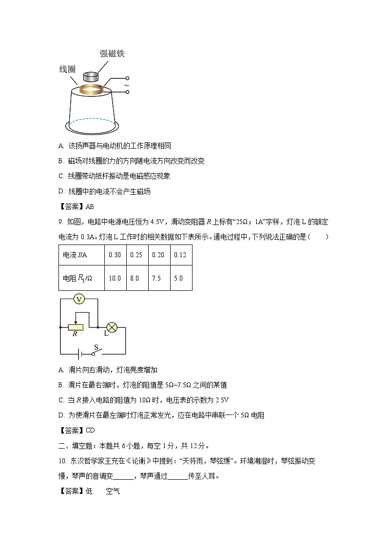 [物理]辽宁省2024年中考真题试卷03