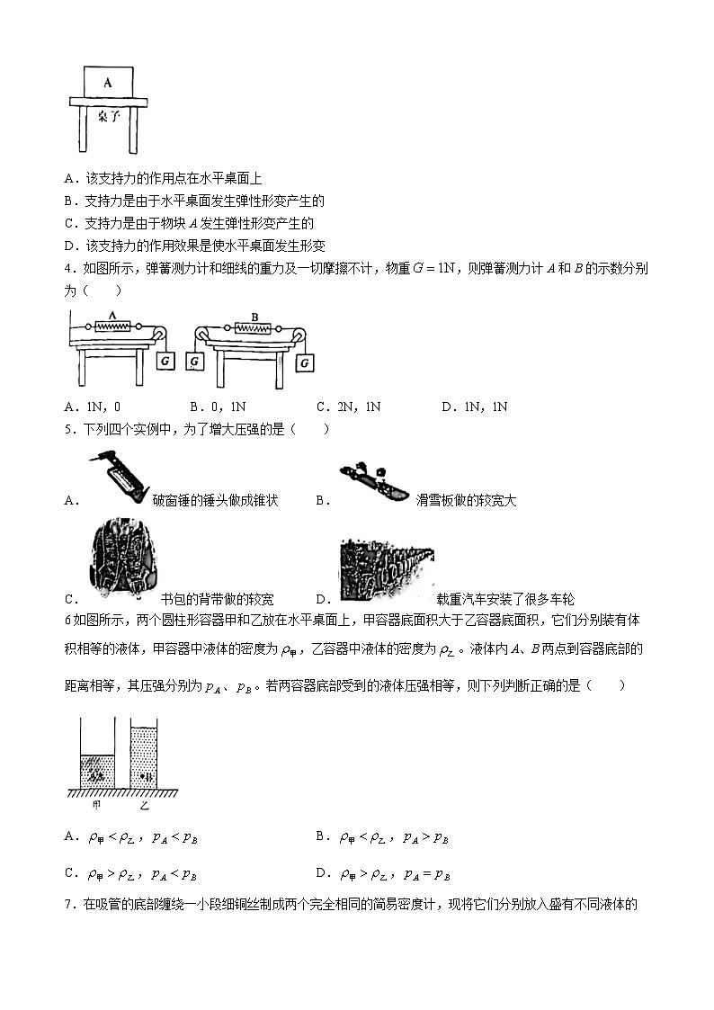 山东省惠民县2023-2024学年下学期期末质量监测八年级物理试题(无答案)第2页